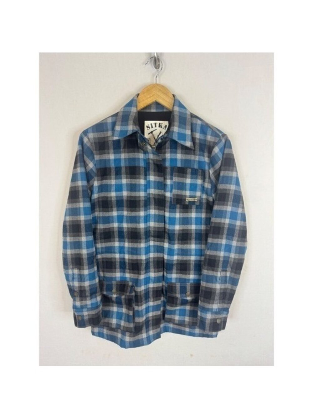 Sitka Blue Plaid Zip Up Shirt Jacket Mens Small Vancouver Island Buffalo Check